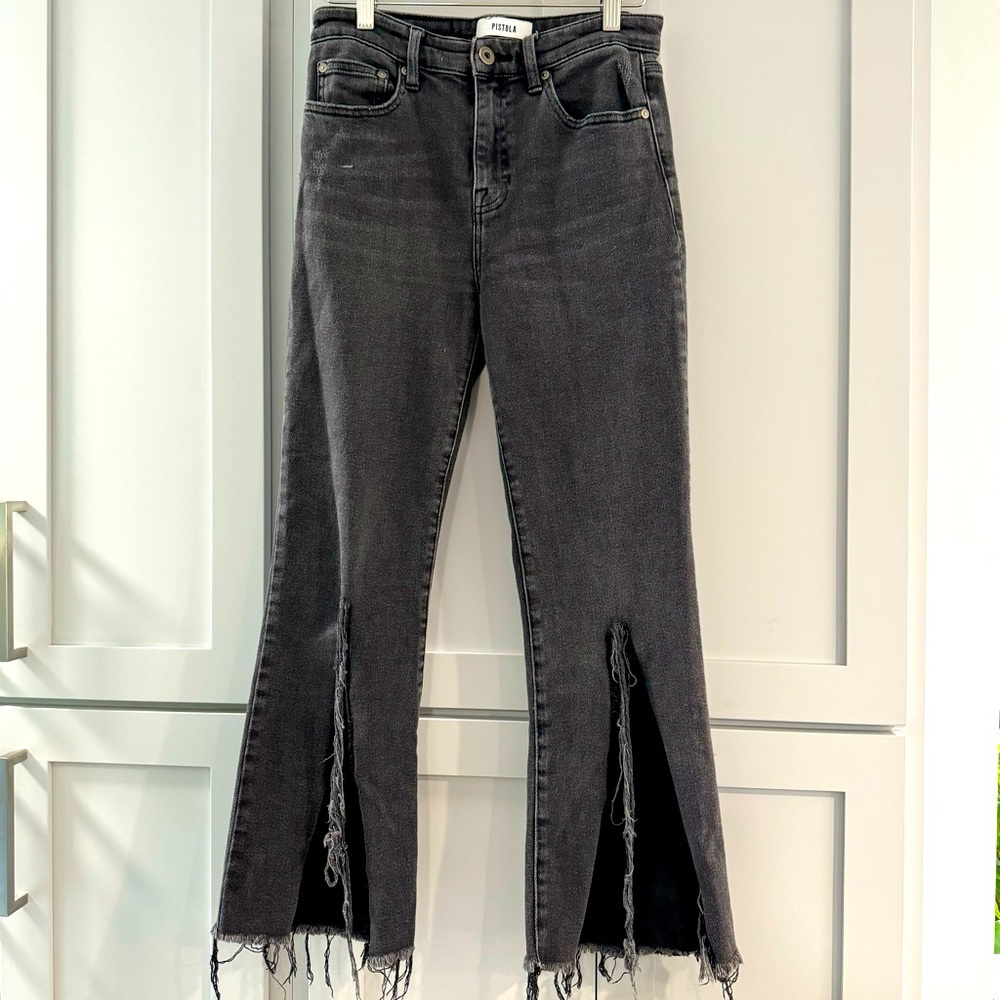 Revolve Pistola Washed Black Jeans with Distressed Split Hem size 27